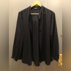 Uniqlo Black Rayon Stand Collar Bell Sleeve Top